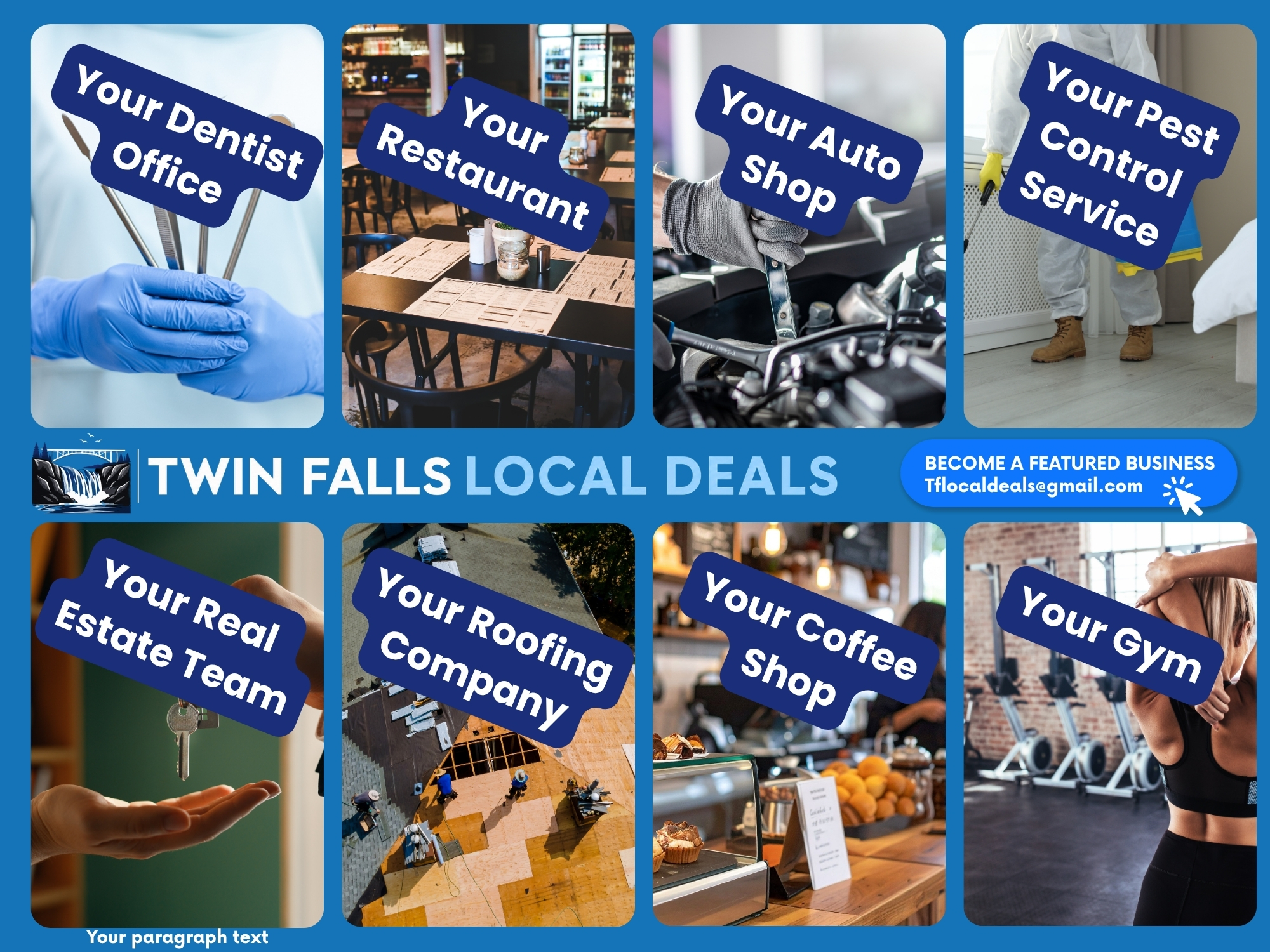 Sample Twin Falls Local Deals community mailer with eight local business categories
